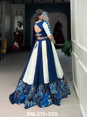 royal blue rayon printed lehenga choli 3