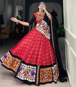 red rayon printed lehenga choli