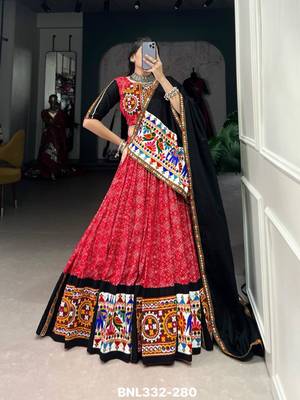 red rayon printed lehenga choli 2