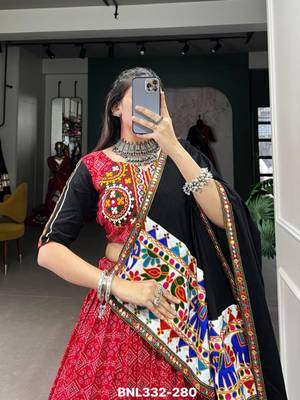 red rayon printed lehenga choli 4