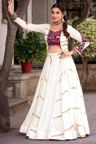 off white rayon embroidered lehenga choli