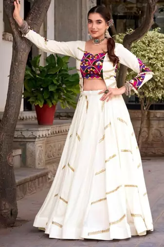 off white rayon embroidered lehenga choli