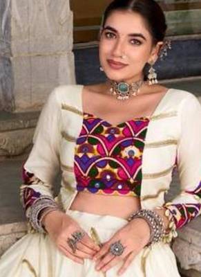 off white rayon embroidered lehenga choli 3