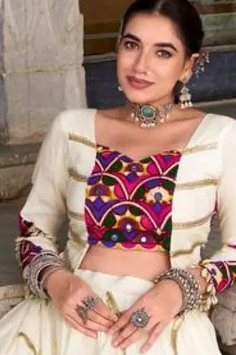 off white rayon embroidered lehenga choli