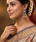Oxidized silver antique square jhumka earrings with pearl drops