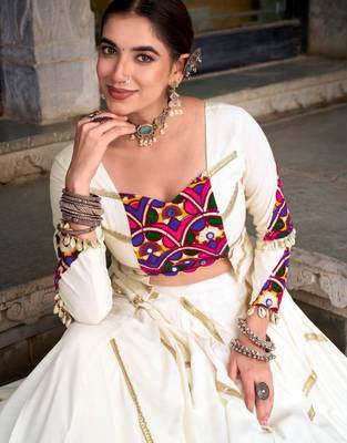 off white rayon embroidered lehenga choli 4