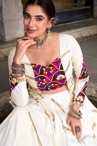 off white rayon embroidered lehenga choli
