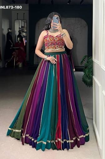 multicolor georgette plain lehenga choli