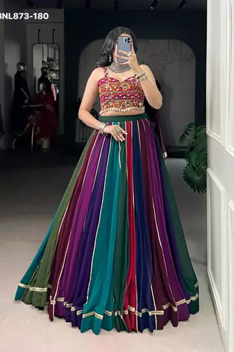 multicolor georgette plain lehenga choli