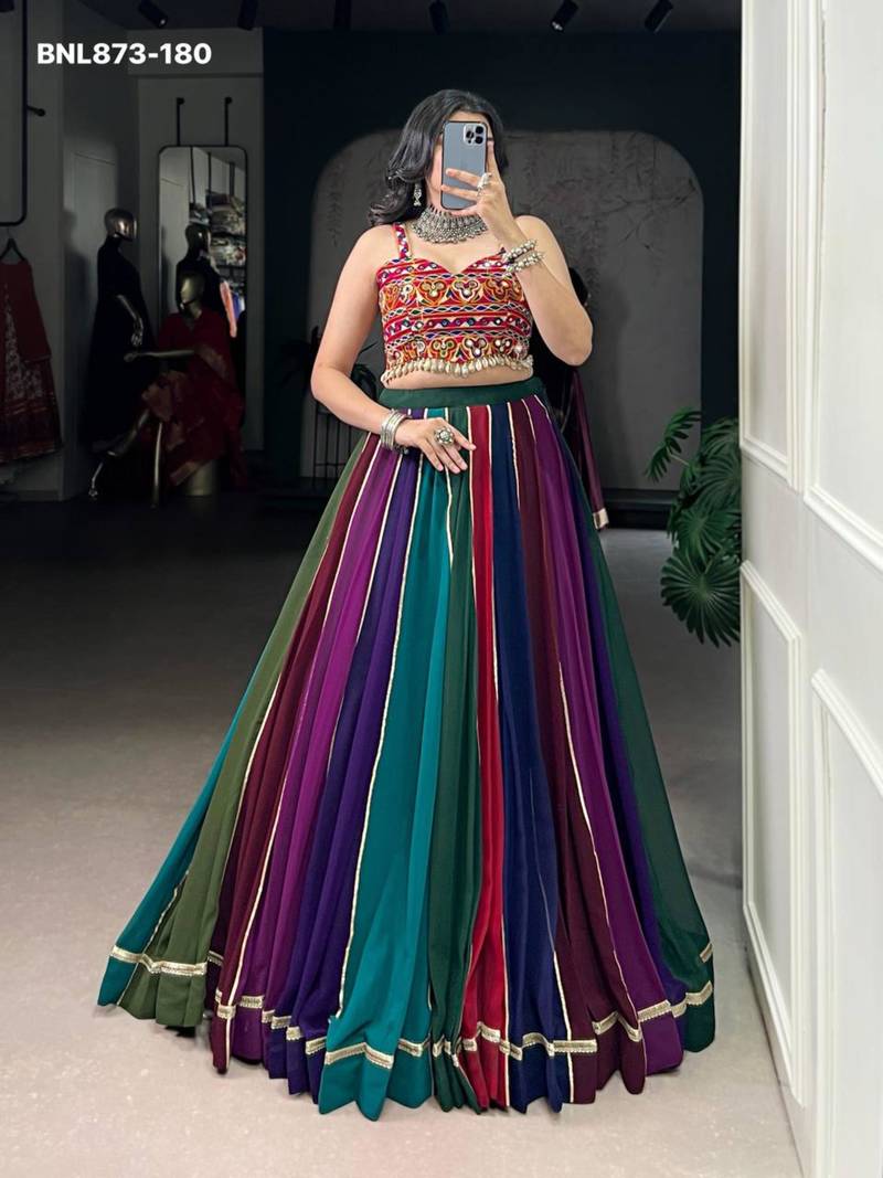 multicolor georgette plain lehenga choli