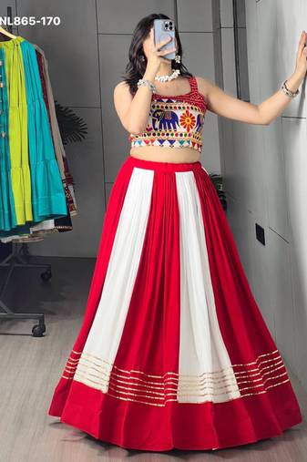 red rayon plain lehenga choli