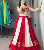red rayon plain lehenga choli