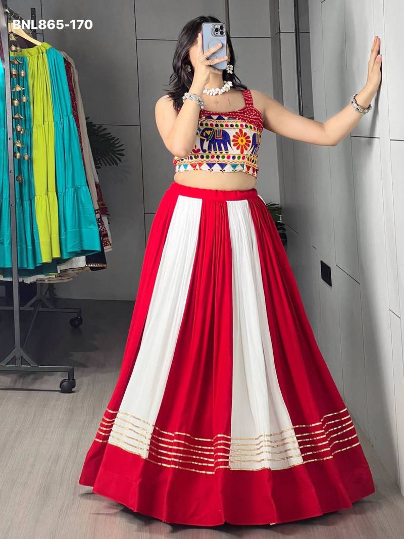 red rayon plain lehenga choli