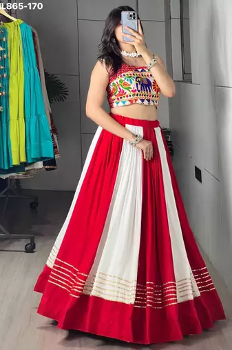 red rayon plain lehenga choli
