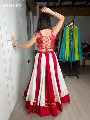 red rayon plain lehenga choli 4