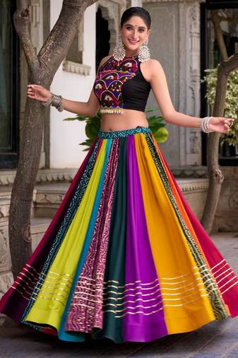 multicolor rayon printed lehenga choli