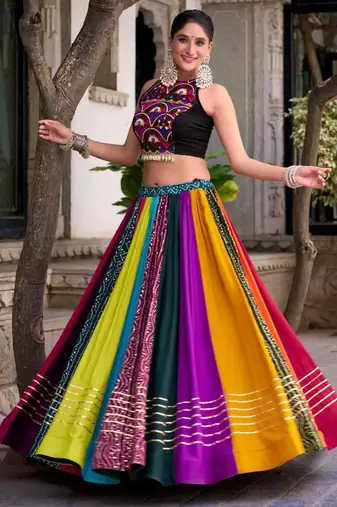 multicolor rayon printed lehenga choli