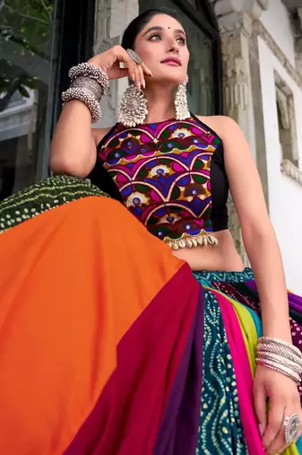 multicolor rayon printed lehenga choli