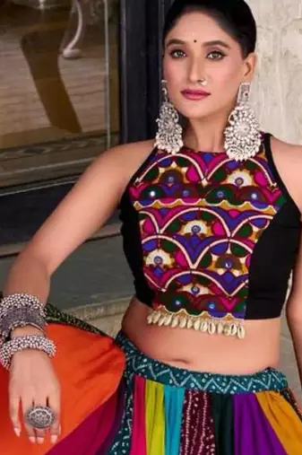 multicolor rayon printed lehenga choli