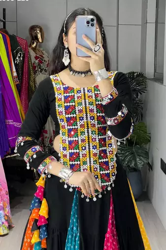 multicolor rayon printed lehenga choli