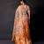 Saffron orange embroidered tissue drape saree set