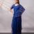 Sapphire blue embroidered organza drape saree set