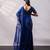 Sapphire blue embroidered organza drape saree set