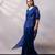 Sapphire blue embroidered organza drape saree set
