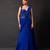 Deep sapphire blue embroidered georgette drape saree set