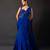 Deep sapphire blue embroidered georgette drape saree set