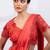 Rust red embroidered chinon drape saree set