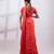 Rust red embroidered chinon drape saree set