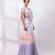 Pink muted lilac embroidered chinon drape saree set