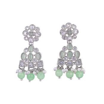 lovely round and leaf shape silver plated dangle earring for women and girls 1