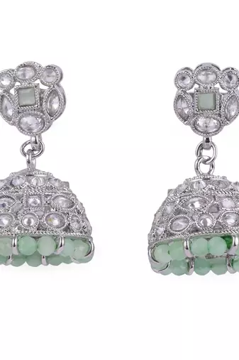 attractive round shape silver plated jhumki earring for women and girls