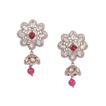 classy flower design gold plated dangle earring for women and girls 1