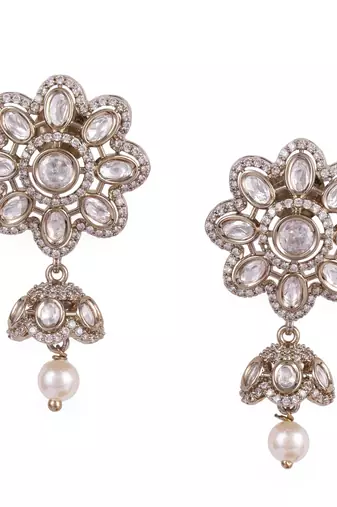 pretty flower design gold plated dangle earring for women and girls