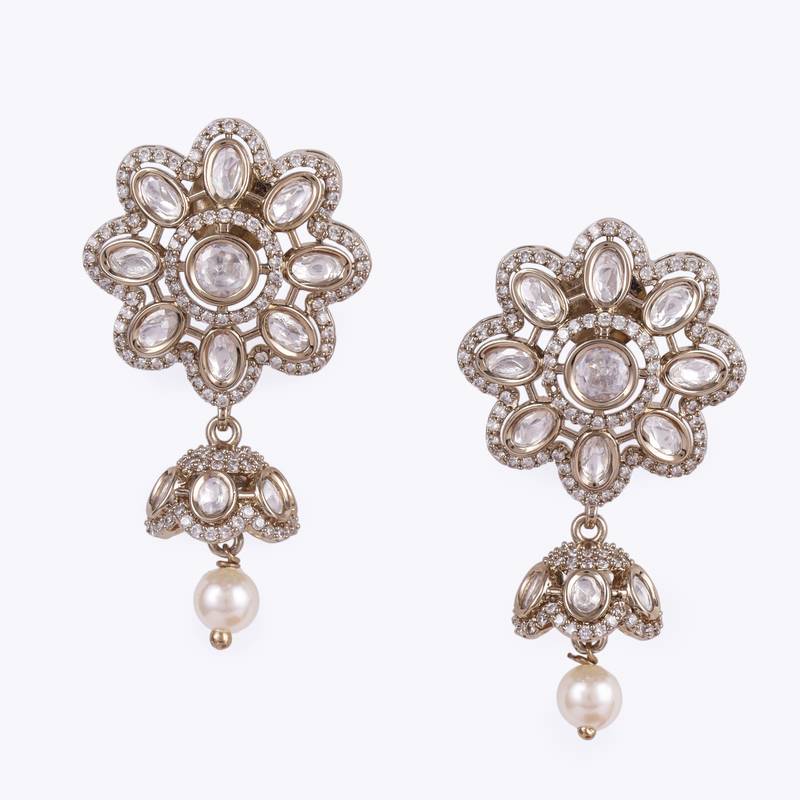 pretty flower design gold plated dangle earring for women and girls
