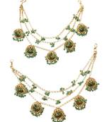 latkan jhumki 3 string chain green pearl gold plated thread earring brass kaan chain for women