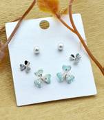 lovely heart and flower design combo of 3 silver plated stud earring for women and girls