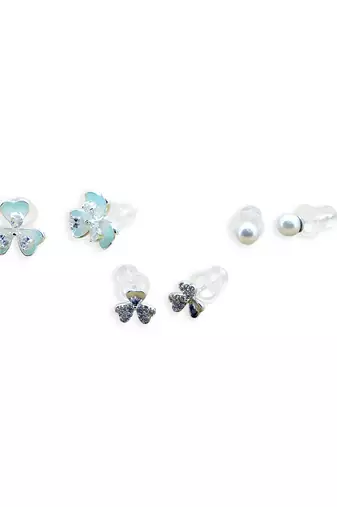 lovely heart and flower design combo of 3 silver plated stud earring for women and girls