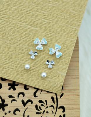 lovely heart and flower design combo of 3 silver plated stud earring for women and girls 3