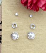 pretty round shape mother of pearl combo of 3 silver plated stud earring for women and girls