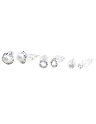 pretty round shape mother of pearl combo of 3 silver plated stud earring for women and girls 2