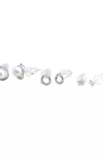 pretty round shape mother of pearl combo of 3 silver plated stud earring for women and girls