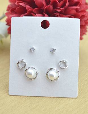pretty round shape mother of pearl combo of 3 silver plated stud earring for women and girls 3