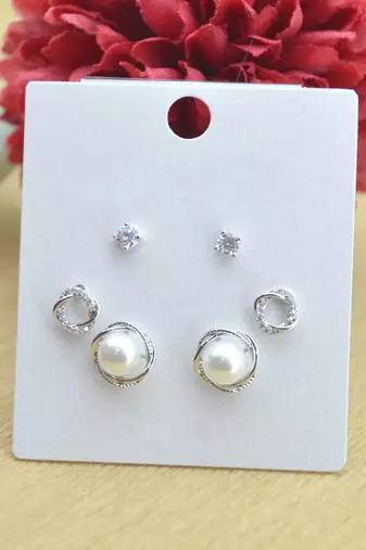 pretty round shape mother of pearl combo of 3 silver plated stud earring for women and girls