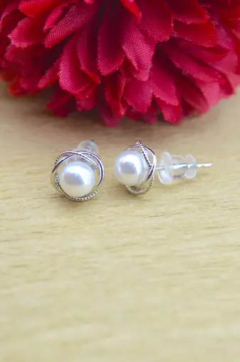 pretty round shape mother of pearl combo of 3 silver plated stud earring for women and girls