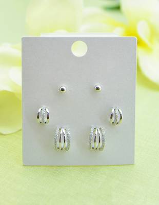 fancy cuff shape cz studded combo of 3 silver plated stud earring for women and girls 1