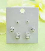 fancy cuff shape cz studded combo of 3 silver plated stud earring for women and girls